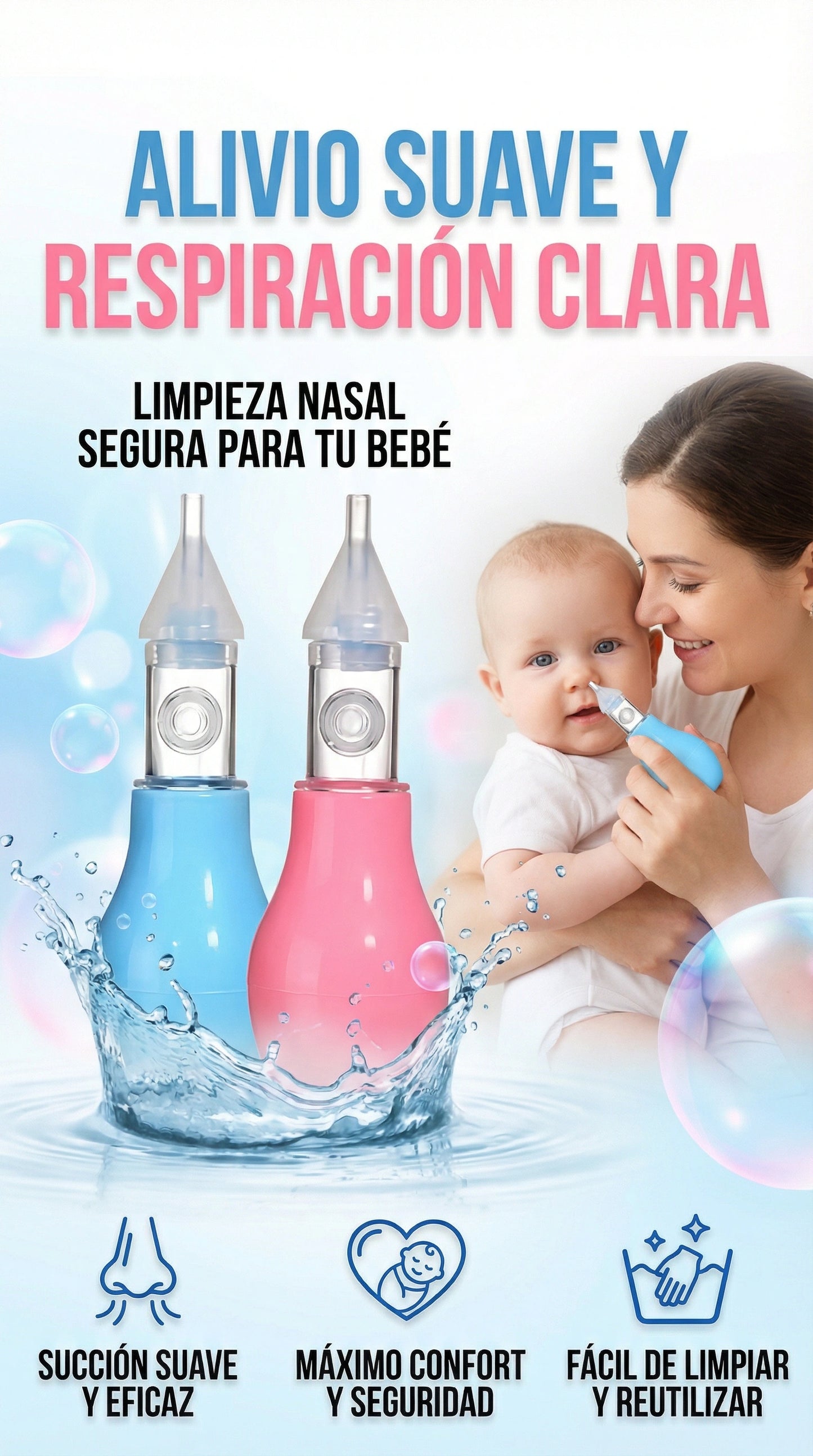 Aspirador Nasal Silicona Bebé Antirreflujo Sin BPA Recién Nacido